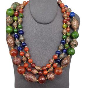 Hattie Carnegie Multistrand Beaded Choker Necklace 17" Multimedia Rare Signed
